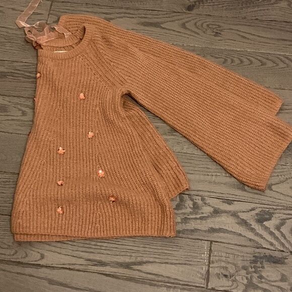 2️⃣0️⃣% Lauren Conrad | Women’s Sequin Flower Bell Sleeve Rust Orange Sweater - Picture 7 of 12